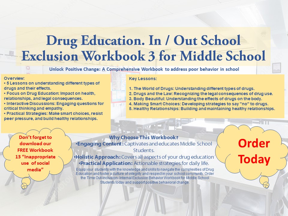 In / Out School Suspension Workbook 3. Drug Education. (Middle School)