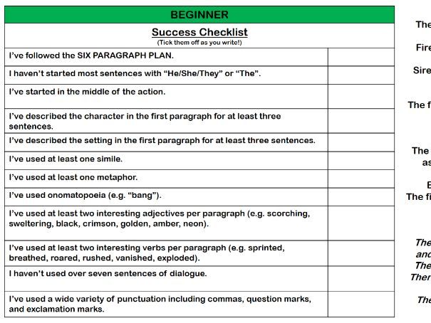 english creative writing checklist