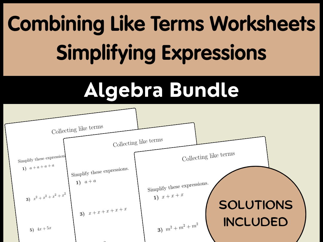 Combining Like Terms Worksheets Simplifying Expressions Algebra Bundle