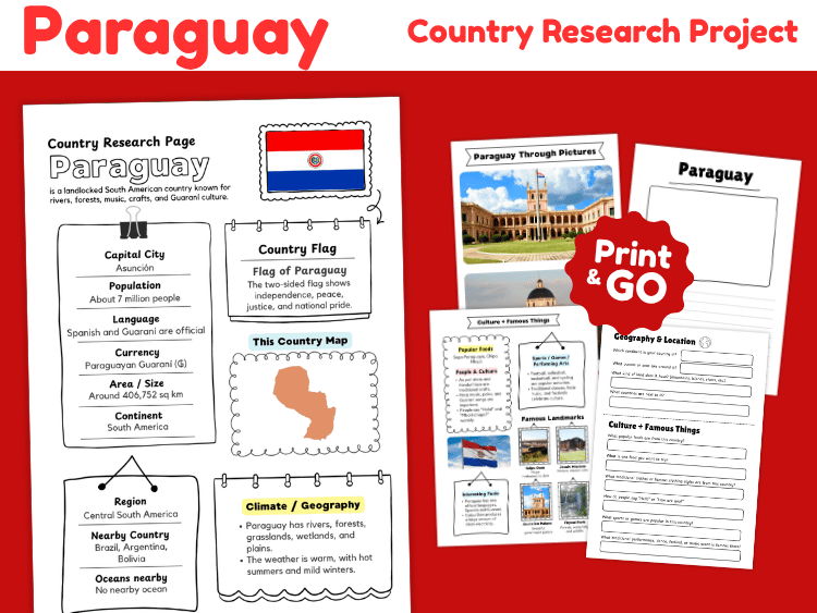 Paraguay Country Research Project | Geography & Culture Worksheets