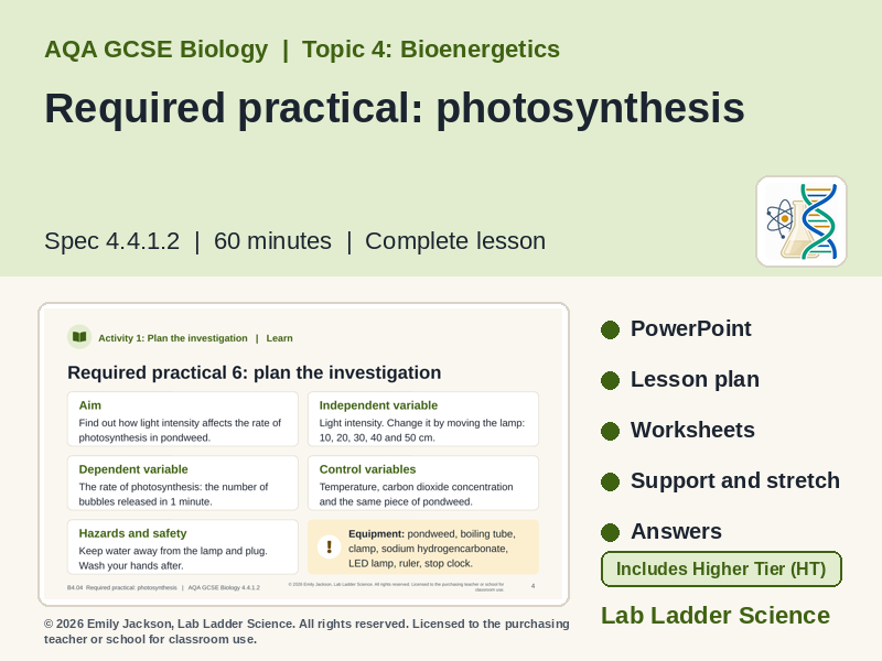 B4-04 Photosynthesis Practical: AQA GCSE Biology