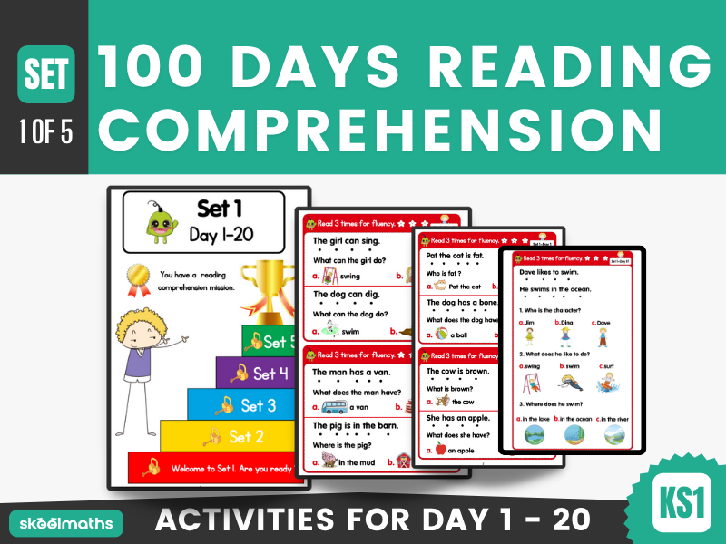 100 Days Reading Comprehension No Prep Worksheets (SET 1)