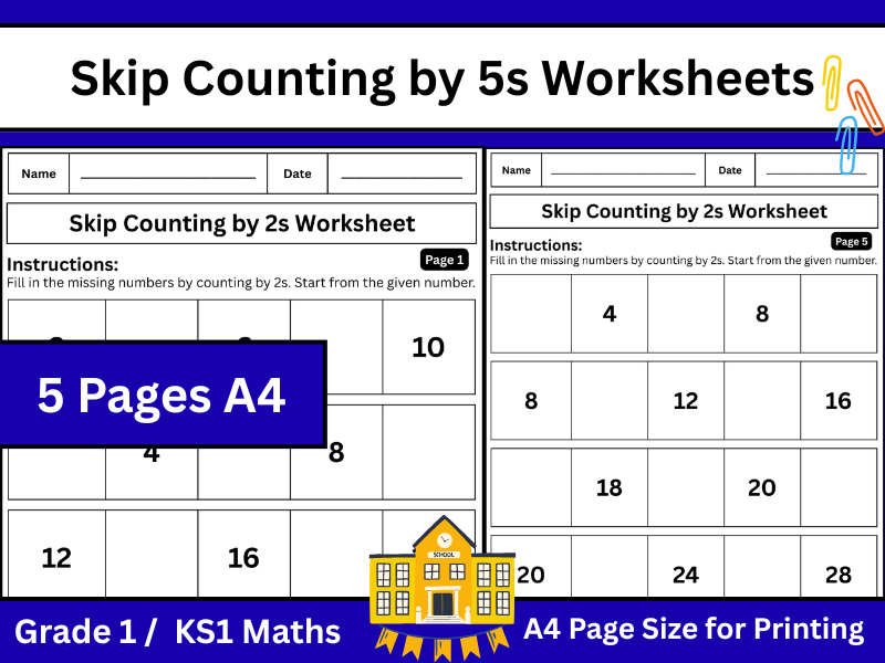 Skip Counting by 2s  Worksheets - KS1 Maths