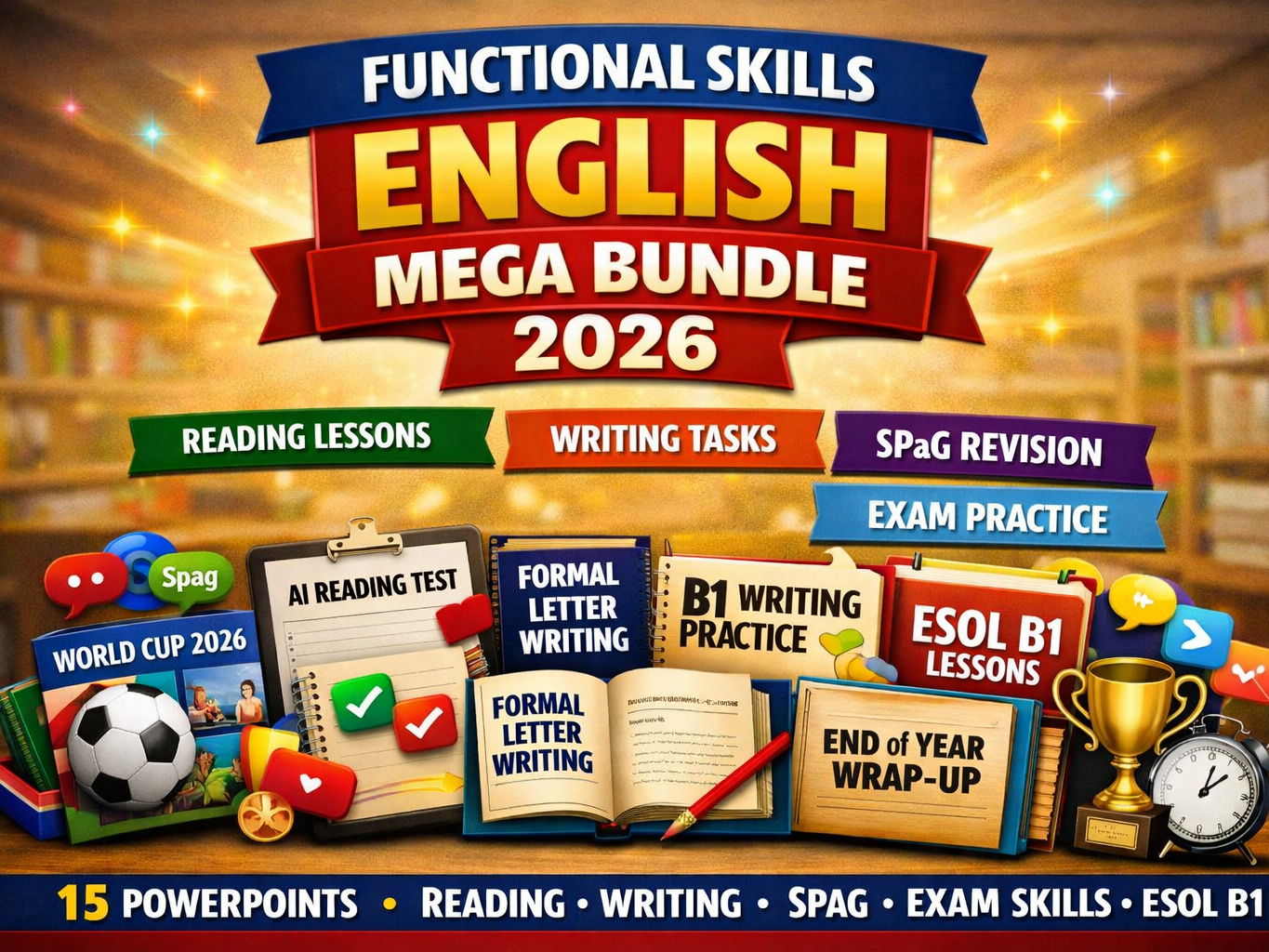 Functional Skills & GCSE English  Mega Bundle 2026 – 2027 15 PPT Lessons, SPaG, ESOL B1 & Exam Skills (Printable)