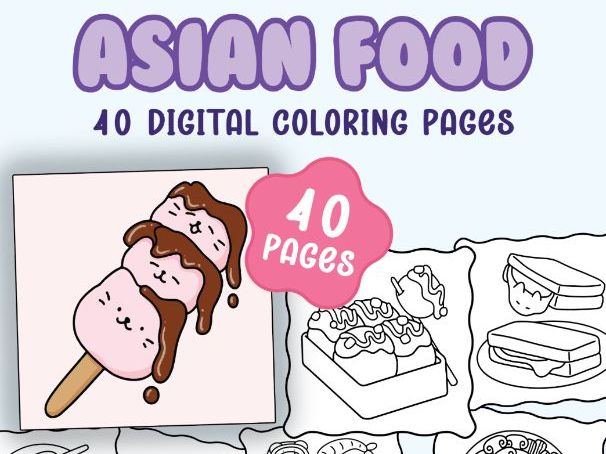 Asian food coloring pages| fun coloring activity for kids, adults, teachers, students