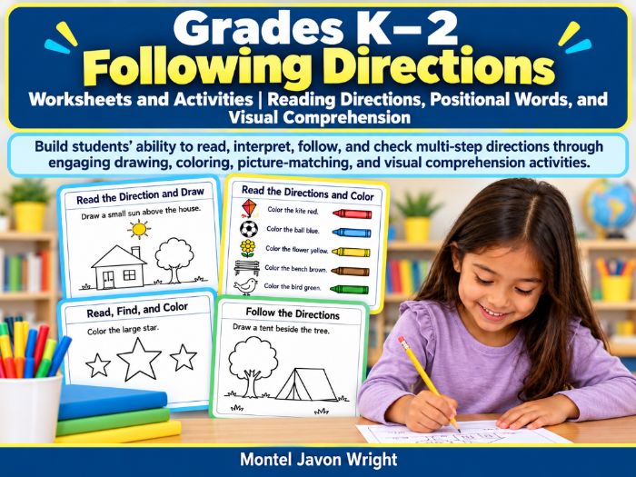 Following Directions Worksheets & Activities | Grades K–2 | Positional Words & Visual Comprehension
