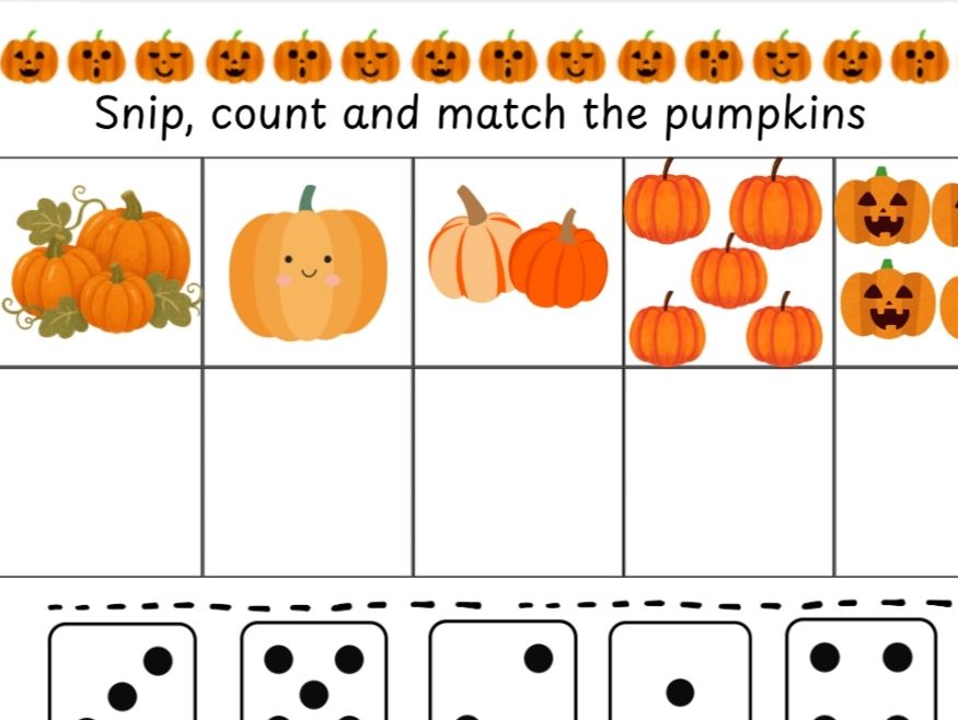 Snip, count and match the pumpkins