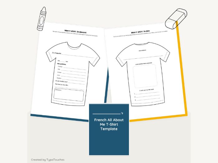 French All About Me T-Shirt Template | 7 pp