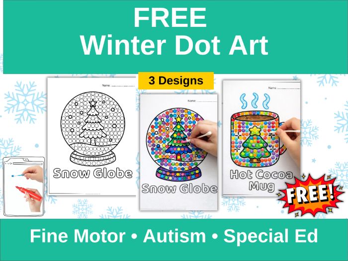 Winter Dot Art Fine Motor Worksheets (FREE)