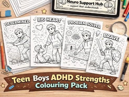 ADHD Strengths Colouring Pages for Teen Boys | Secondary SEN Wellbeing Activity