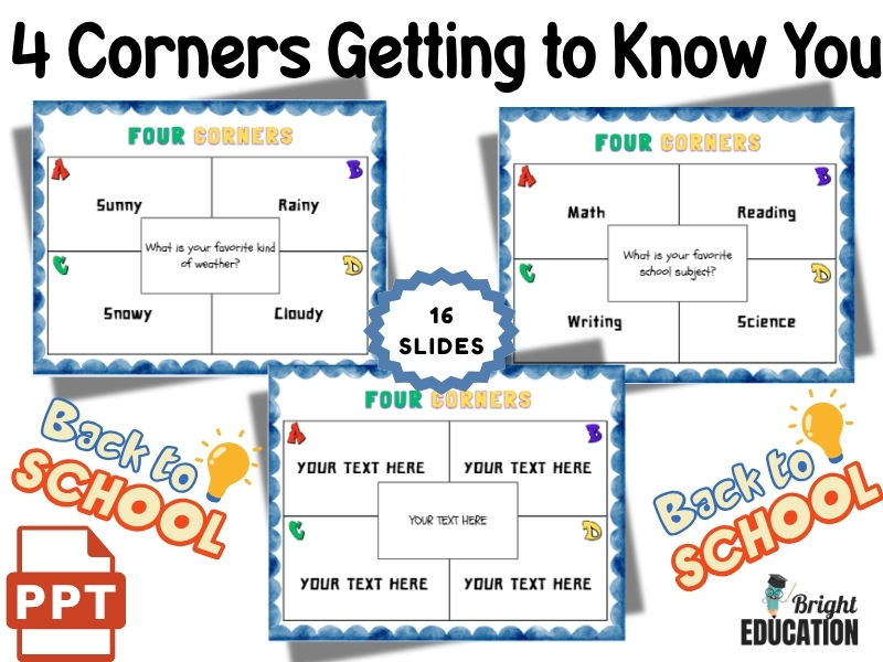 Four Corners Getting to Know You – Editable PPT Back to School Activity