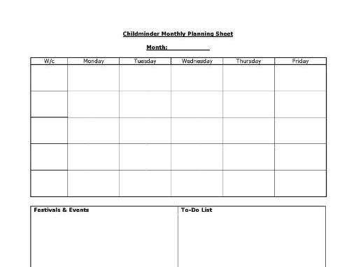 monthly planning sheet