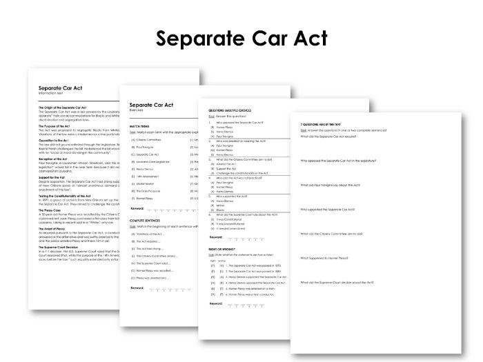 Separate Car Act Teaching Resources