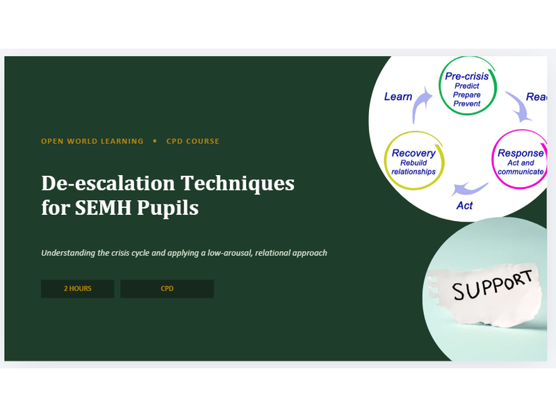 De-escalation Techniques for SEMH Pupils - CPD Course | Crisis Cycle & Low-Arousal Approach
