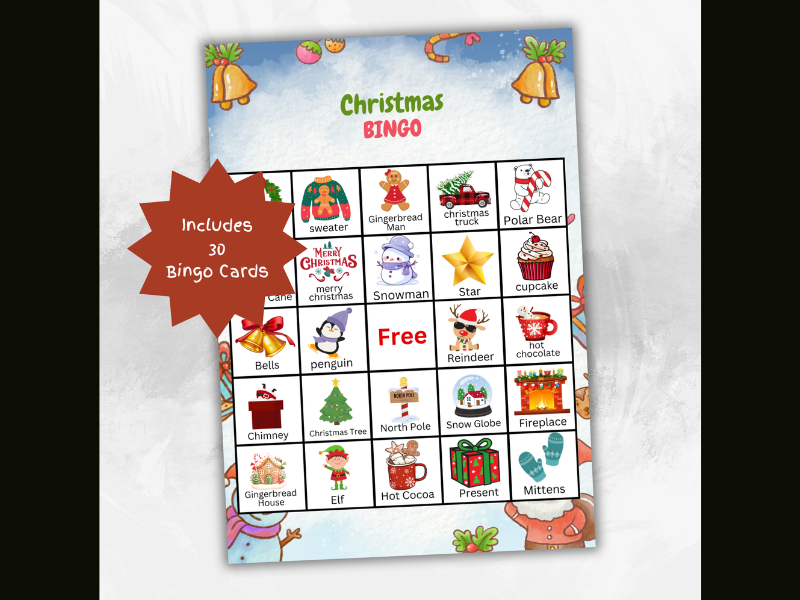 Christmas Bingo Cards Kids Party Game