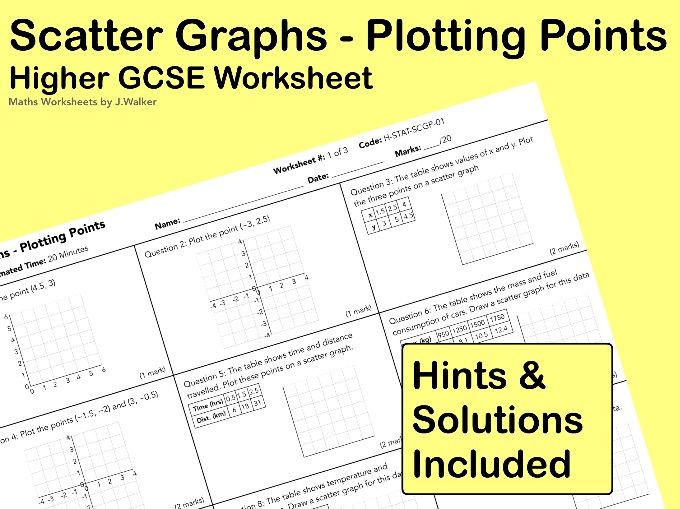 GCSE Maths Worksheet: Scatter Graphs - Plotting Points - Higher Tier
