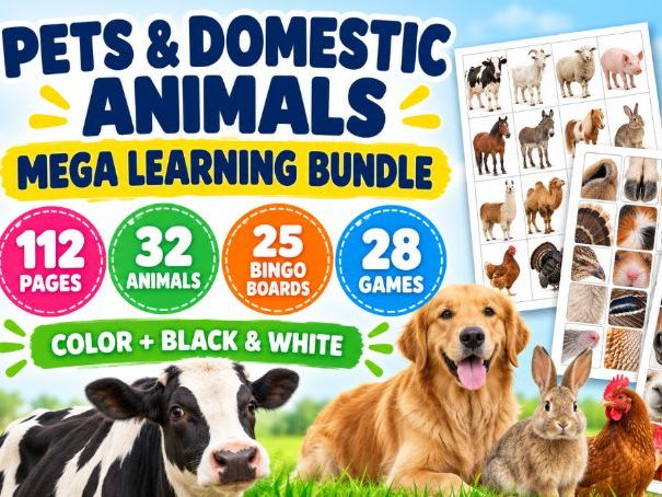 Pets & Domestic Animals Mega Learning Bundle — 112 Printable Pages