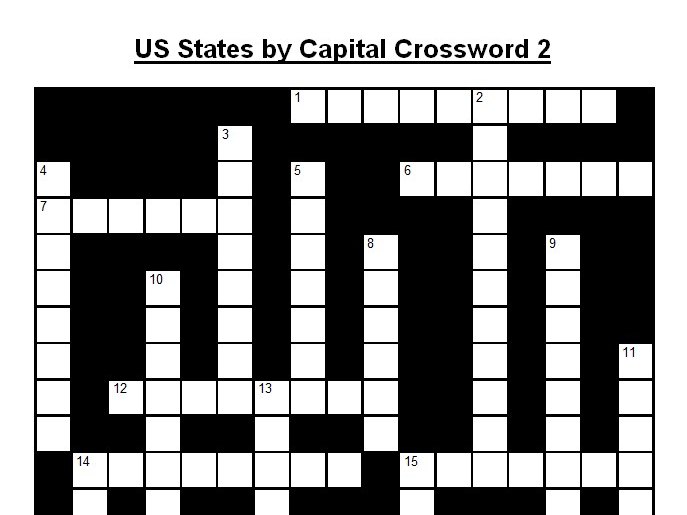 Crossword On US States By Capitals 2 Answers Teaching Resources