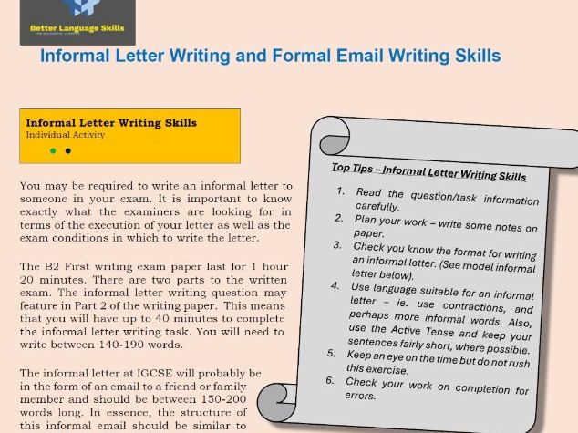 Informal Letter Writing & Formal Email Writing Skills Practice