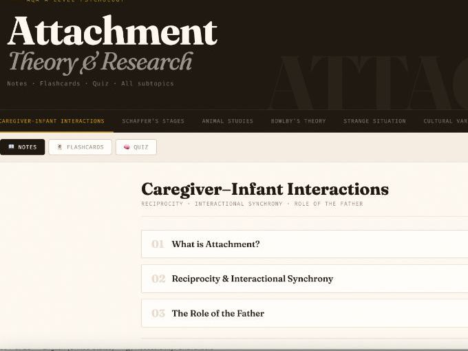 Attachment interactive revision hub, content, flashcards, quizzes