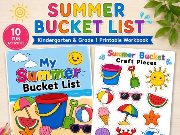 Summer Bucket List Activities | Kindergarten & Grade 1 | Printable Craft, Writing, Tracing and Colou