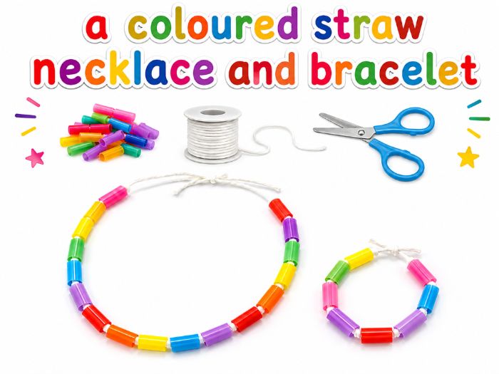 Coloured Straw Necklace and Bracelet