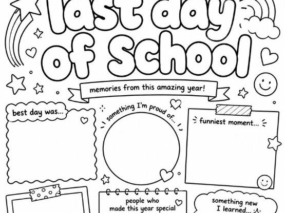Last Day of School- Summer Holidays- Memories Coloring Drawing Worksheet