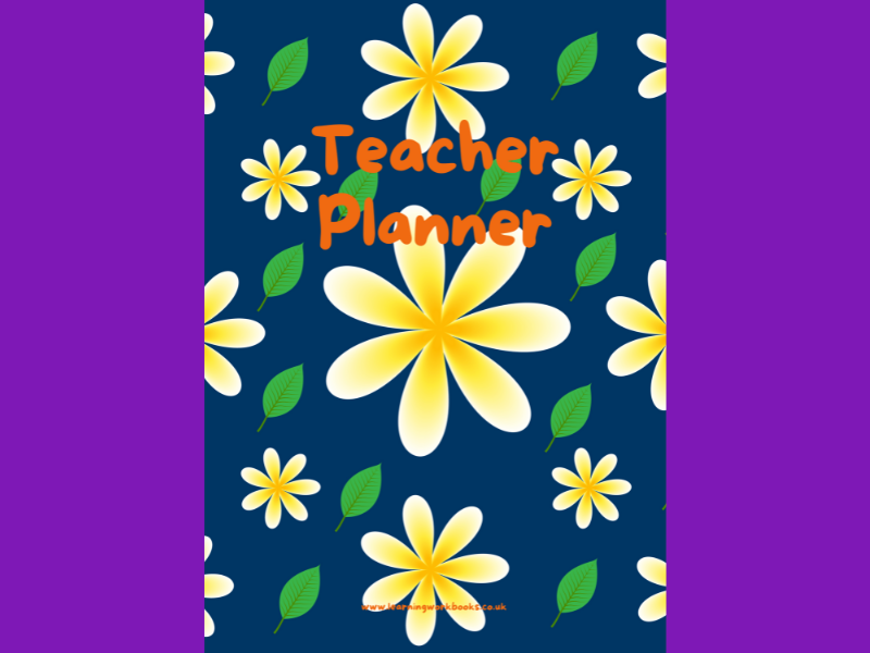 Yellow Flowers and Green Leaves with Navy Background Teacher Planner
