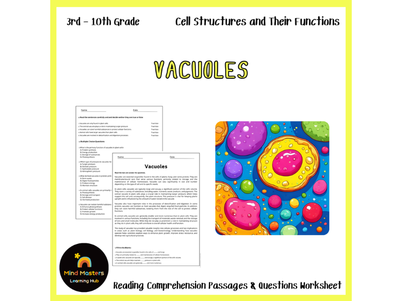 Cell Structures and Their Functions Reading Comprehension Passages ...
