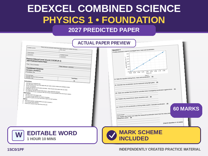Edexcel GCSE Physics Paper 1 Foundation Predicted Paper 2027