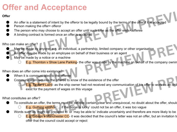 OCR A-Level Law Paper 4: The Law of Contract A* Revision Notes