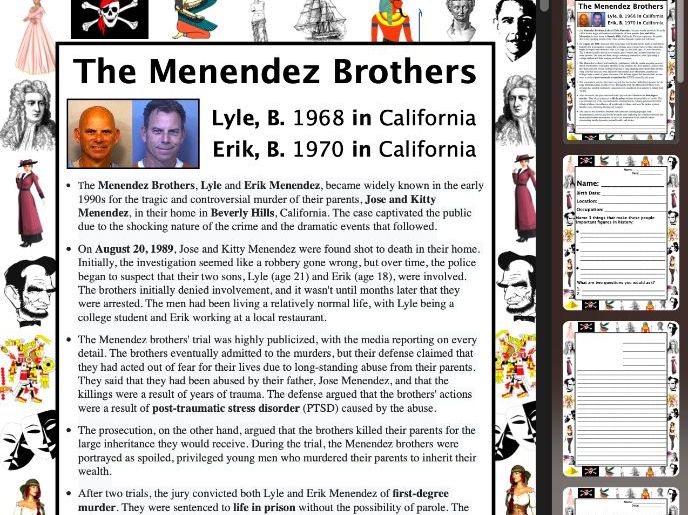 Menendez Brothers PACKET & ACTIVITIES, Important Historical Figures Series