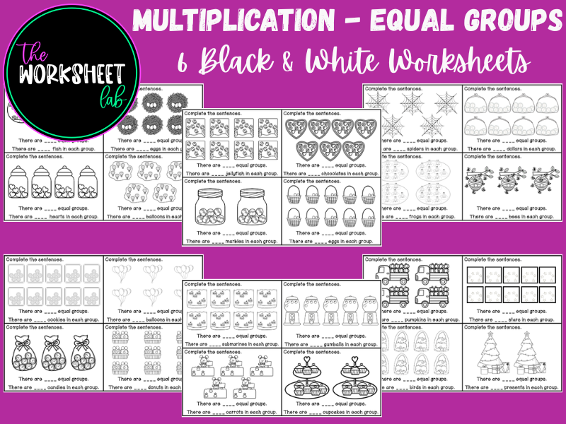 Multiplication - Equal Groups Worksheets in Colour