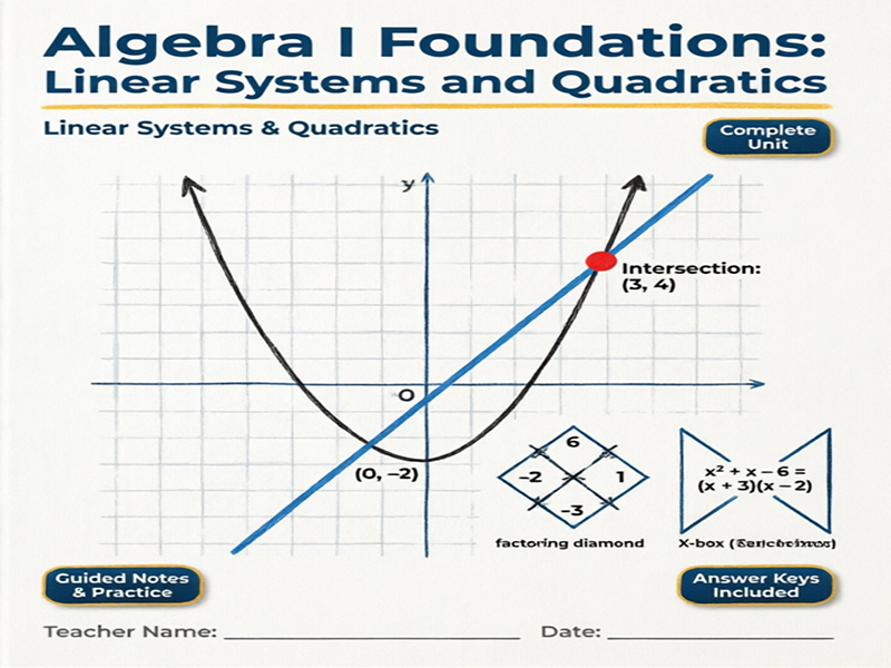 Algebra 1 Foundations Bundle | No-Prep Guided Notes, Systems of Equations & Quadratics