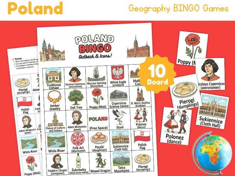 Poland Geography Bingo | Country Study Game & Cultural Activities