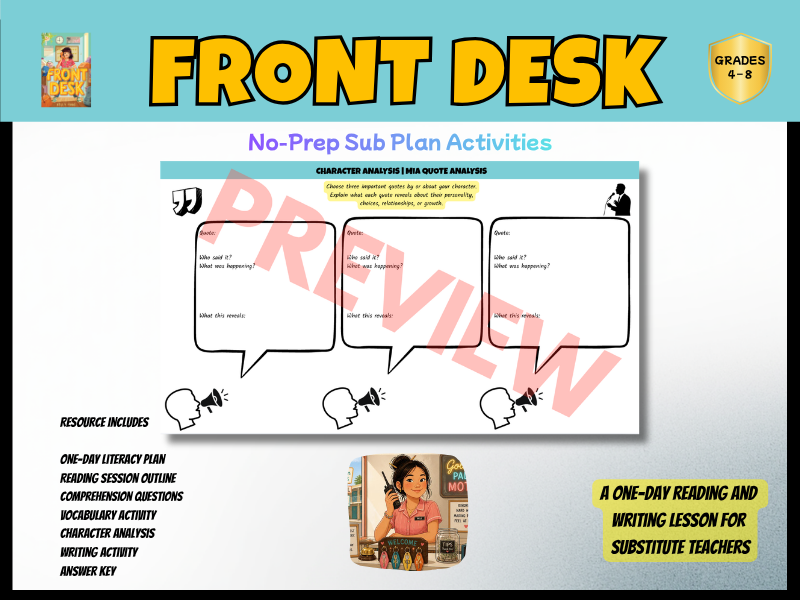 Front Desk No-Prep Cover Lesson | Novel Study Activities PDF | Years 5–9