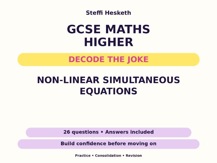 Non-linear Simultaneous Equations | GCSE Decode the Joke + Answers