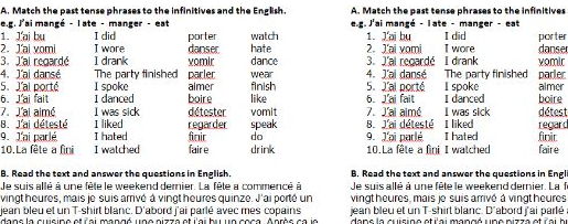 French matching activity and worksheet about a party