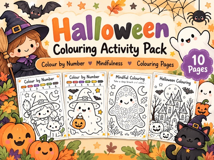 Halloween Colouring Activity Pack | Colour by Number, Mindfulness & Colouring Pages | Year 1 KS1