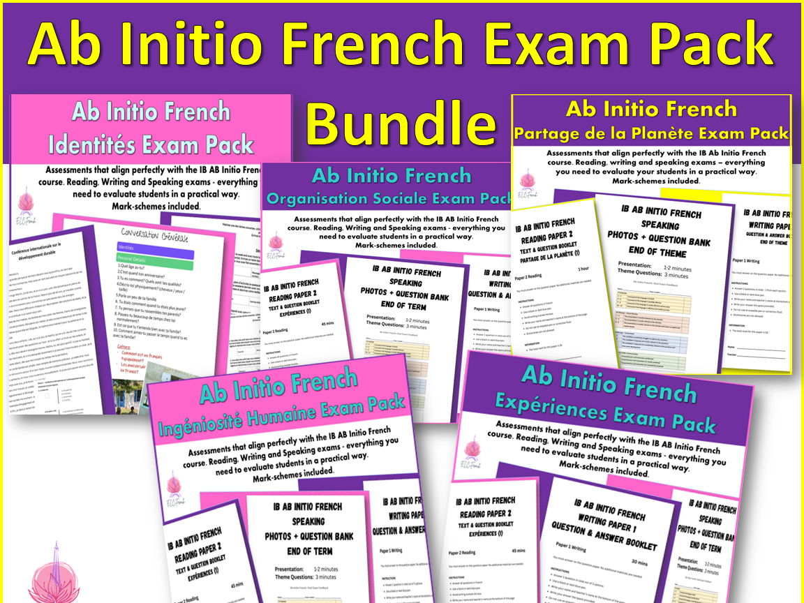 IB Ab Initio French Comprehensive Exam Pack - 5 Themes