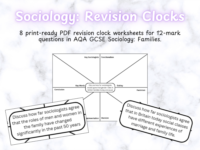Sociology Families 12 Marker Revision Clocks - AQA GCSE