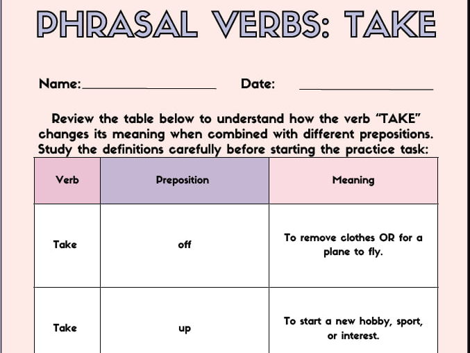 Phrasal Verb "Take": meaning, Examples and Creative Writing Task
