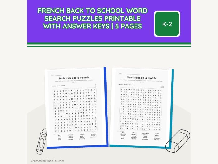 French Back to School Word Search | 6 pp