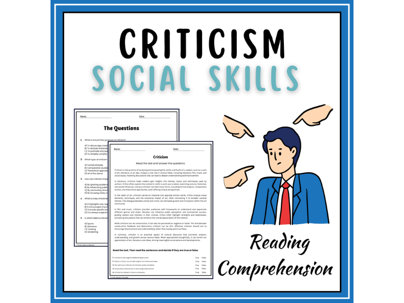 Criticism - Reading Comprehension Passages & Questions Worksheets ...
