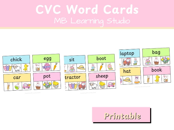Easter CVC Word Cards – Phase 2 & Phase 3 Phonics Matching Activity