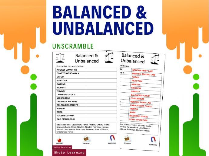 BALANCED AND UNBALANCED SCIENCE ACTIVITY UNSCRAMBLE WORDS SCRAMBLE