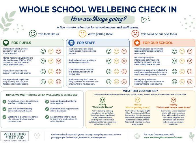 Whole School Wellbeing Check In Tool