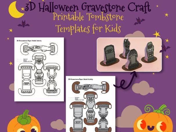 3D Halloween Gravestone Craft | Printable Tombstone Templates for Kids