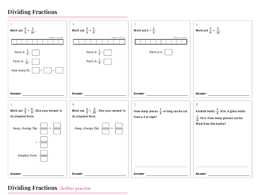 Dividing Fractions Worksheet GCSE Maths