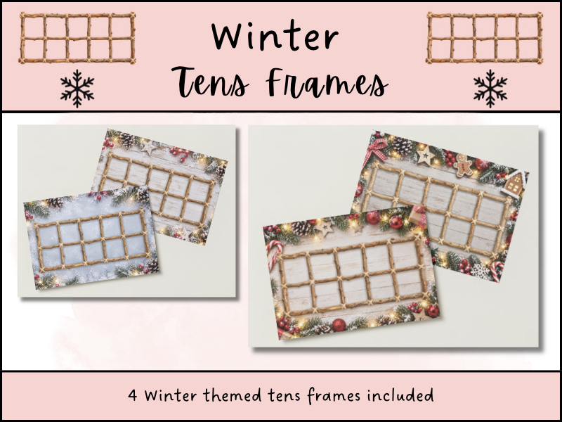 Winter Christmas Ten Frame Counting Mats EYFS